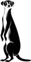 A striking black and white silhouette of a meerkat standing tall and alert, perfect for animal illustrations, wildlife designs, and african themed projects vector