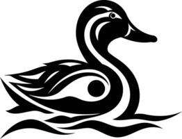 Stylized black and white illustration of a duck swimming, perfect for tattoo designs, nature-themed projects, or branding vector