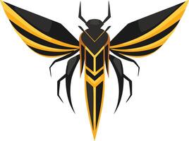 Geometric, stylized insect logo design in black and gold vector