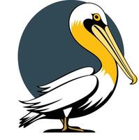 A stylized pelican with a large beak, standing on a circular background vector