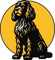 Black Cocker Spaniel in Front of a Yellow Circle vector