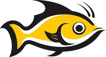 A stylized yellow fish with black fins and tail, perfect for logo design, branding, and marine themed projects vector