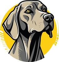 A striking illustration of a weimaraner dog's head, with a yellow background vector