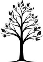 Simple, elegant silhouette of a tree with intricate branches and leaves vector