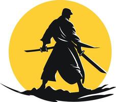 Samurai Warrior Silhouette with Setting Sun vector
