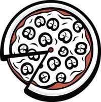 A playful, cartoon illustration of a pizza with a single slice removed, perfect for menus, social media, or branding vector