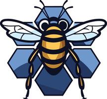 A friendly cartoon bee with large eyes, perched on a honeycomb vector