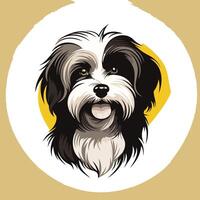 Cute and fluffy black and white dog portrait with a happy expression vector