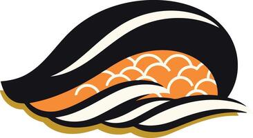Abstract, stylized logo design featuring a wave with scales and a gold trim vector