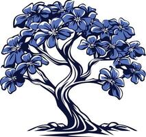 A stylized blue tree with intricate branches and blooming flowers, perfect for nature-inspired designs and branding vector