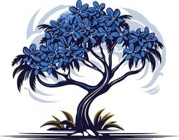 A stylized, blue-flowered tree with swirling background, perfect for nature-themed designs, branding, or website graphics vector