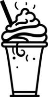 A simple line drawing of a milkshake with whipped cream and a straw vector
