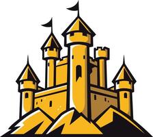 A bold, cartoon-style illustration of a majestic castle on a hill, perfect for logos, branding, and game design vector