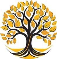 Symbolic tree with golden leaves and roots, perfect for nature, growth, and community-related themes vector