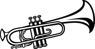 A simple yet elegant black and white illustration of a trumpet, perfect for use in music-related designs, logos, or for creating your own musical artwork vector