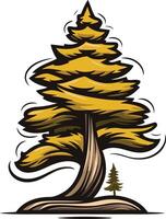 A stylized evergreen tree with a thick trunk and a smaller sapling growing beside it vector