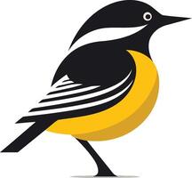A bold, simple design of a yellow breasted bird with black and white stripes vector