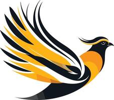 Abstract stylized bird logo in black, white, and yellow vector
