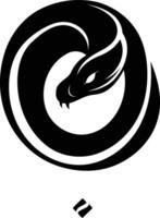 A striking black and white logo depicting a snake curled into a circular shape, creating a powerful and enigmatic symbol vector