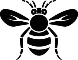 A simple, bold silhouette of a bee in black and white vector