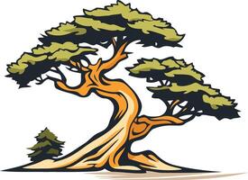 Bonsai Tree with Twisted Trunk and Green Foliage vector