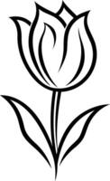 Simple black and white line drawing of a tulip, perfect for floral designs, greeting cards, and spring-themed projects vector