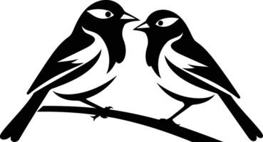 Silhouette of two birds perched on a branch, perfect for nature themed designs vector