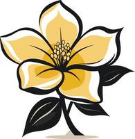 Yellow Flower with Black Outline and Leaves vector