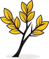 A simple, stylized illustration of a branch with three yellow leaves vector