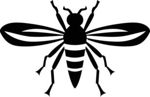 A simple, bold black silhouette of a bee with outstretched wings vector