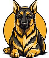 A proud german shepherd sits in front of a golden circle, showcasing its loyalty and strength vector