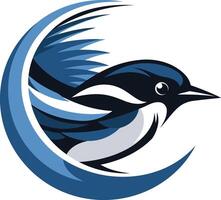 A stylized bluebird in flight, framed by a crescent moon, perfect for branding, logos, and nature-themed designs vector