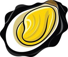 A cartoon illustration of a fresh, open oyster, perfect for seafood menus, restaurant branding, and culinary websites vector