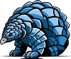 A stylized blue pangolin with a bold, graphic design vector