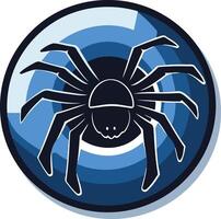 A striking black spider silhouette against a blue circular background, perfect for a logo, icon, or app design with a tech or gaming theme vector