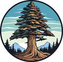 Majestic Redwood in a Circular Frame vector