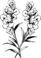 Elegant black and white illustration of snapdragon flowers, perfect for adding a touch of nature to your designs vector