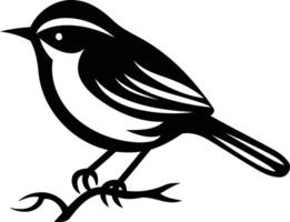 Simple black and white illustration of a bird perched on a branch, perfect for creating a nature-inspired logo or design element vector
