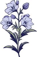 Elegant, hand-drawn illustration of a delicate blue flower with a simple stem and leaves, perfect for adding a touch of nature to your designs vector