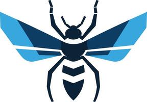 Modern, bold and abstract logo design featuring a stylized wasp silhouette in blue and black vector