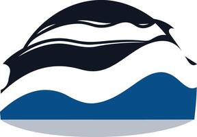Abstract logo design with blue, white, and black colors, representing waves and a flowing movement vector
