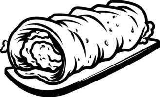 A simple line art illustration of a burrito on a plate, perfect for menus, restaurant branding, and food-related content vector