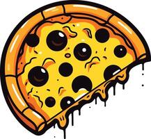 A delicious cartoon pizza with a slice missing, dripping with cheese vector