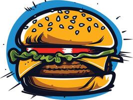 A colorful and cartoonish illustration of a delicious hamburger, perfect for fast food menus, social media graphics, or website designs vector