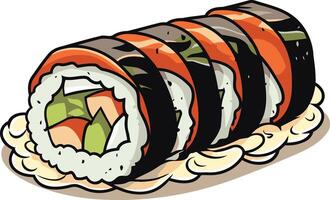 A delicious-looking cartoon sushi roll, perfect for menus, social media posts, and food-related designs vector