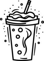 Hand-drawn illustration of a refreshing drink with a straw, perfect for adding a touch of whimsy to your designs vector