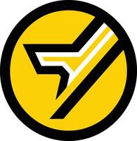 Abstract geometric logo with a yellow circle, black border, and white and black angular lines vector