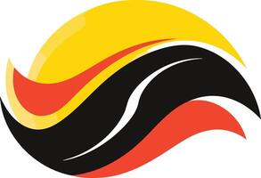 Modern and abstract logo design with a dynamic wave shape in black, red and yellow vector