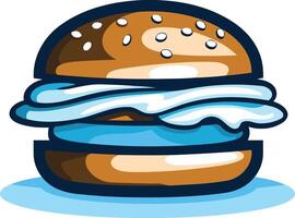A cartoon burger with a unique blue and white filling, perfect for a quirky and fun food-related design vector