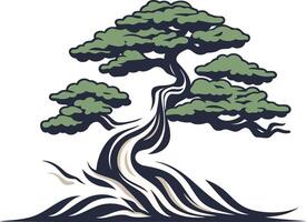 A stylized bonsai tree with a strong, elegant trunk, perfect for use as a logo or design element for businesses and organizations focused on nature, growth, and resilience vector